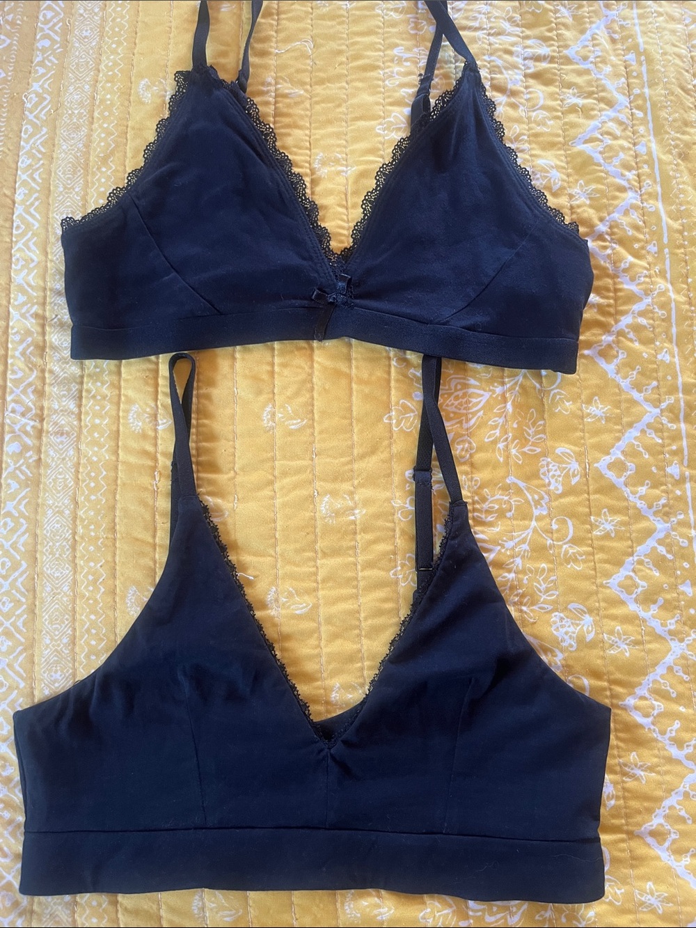 Pact Organic Black Lace-Trim Bralette - two different styles